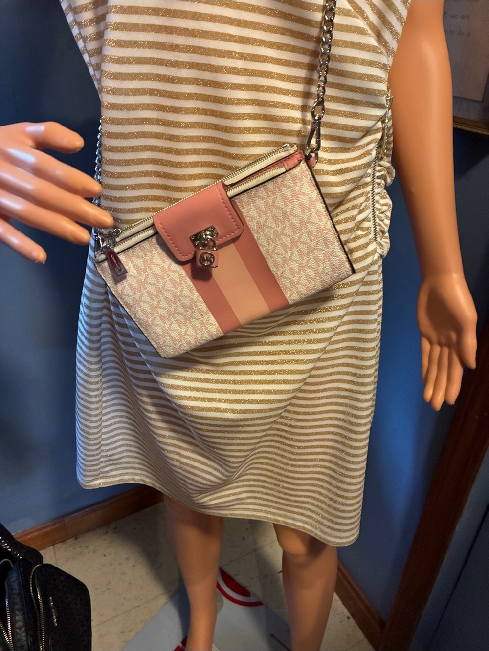 Michael Kors Blush Pink Signature Stripe Crossbody
